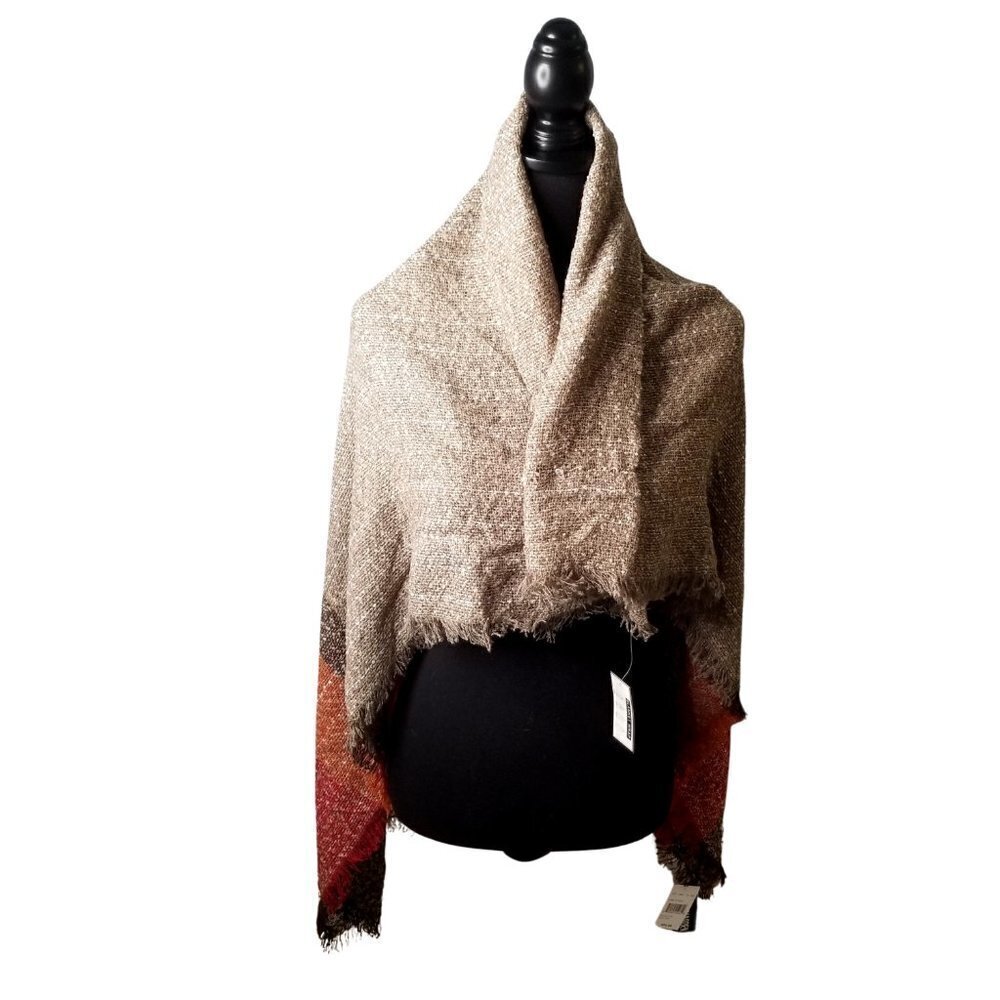 Steve Madden Large Boucle Beige Stripe Blanket Throw Shawl Scarf NEW NWT $50